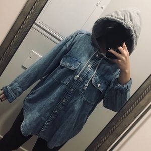H&M Hooded Denim Shirt Jacket
